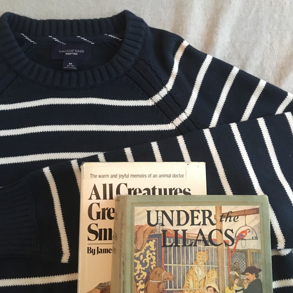 Lands End Drifter Sweater - navy nautical stripe
